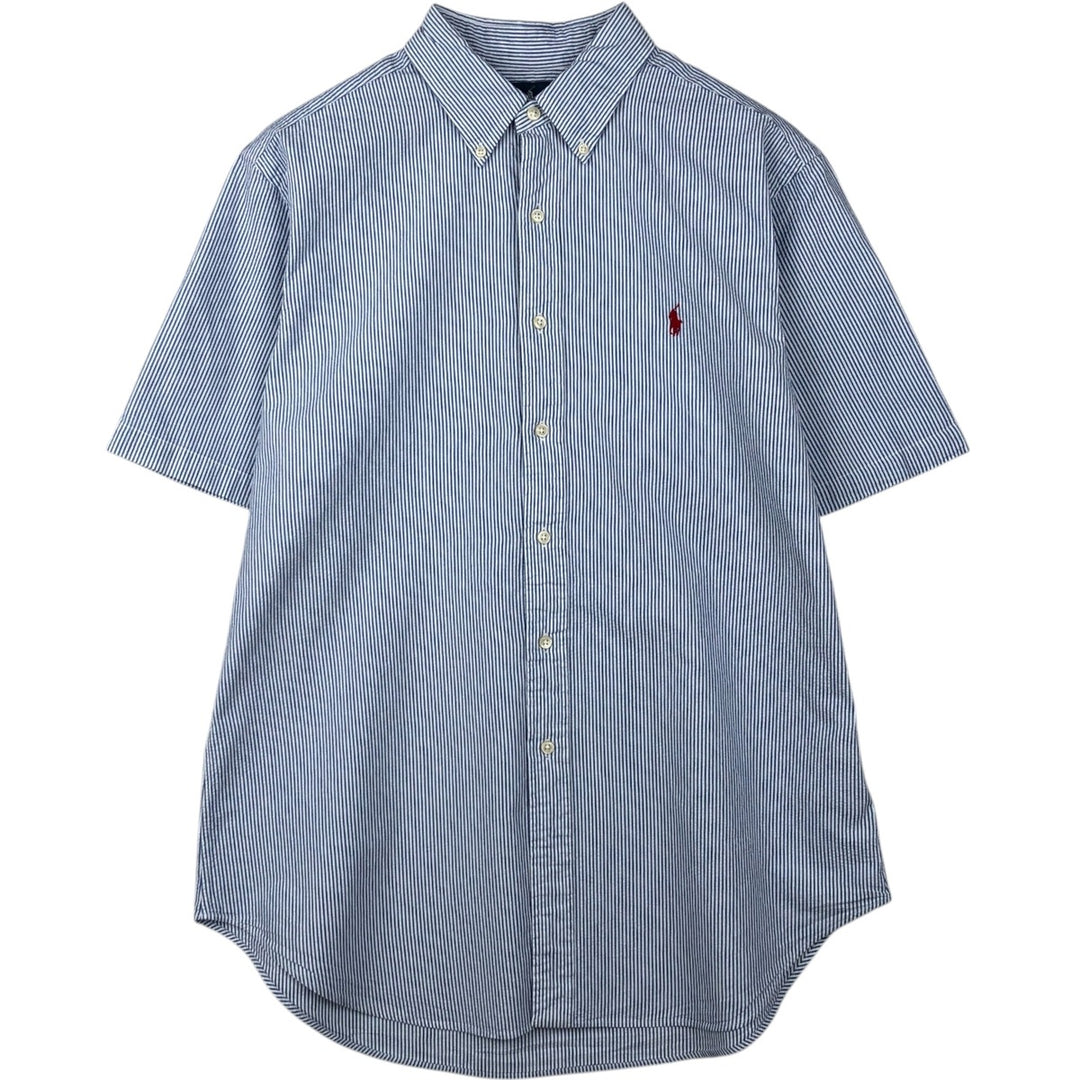 Ralph Lauren Classic Fit Seersucker Short Sleeve Button Down Striped Shirt Men's Size L cotton Blue type light blue Vintage Second Hand