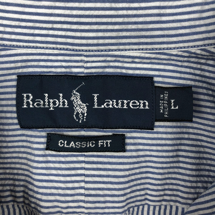 Ralph Lauren Classic Fit Seersucker Short Sleeve Button Down Striped Shirt Men's Size L cotton Blue type light blue Vintage Second Hand