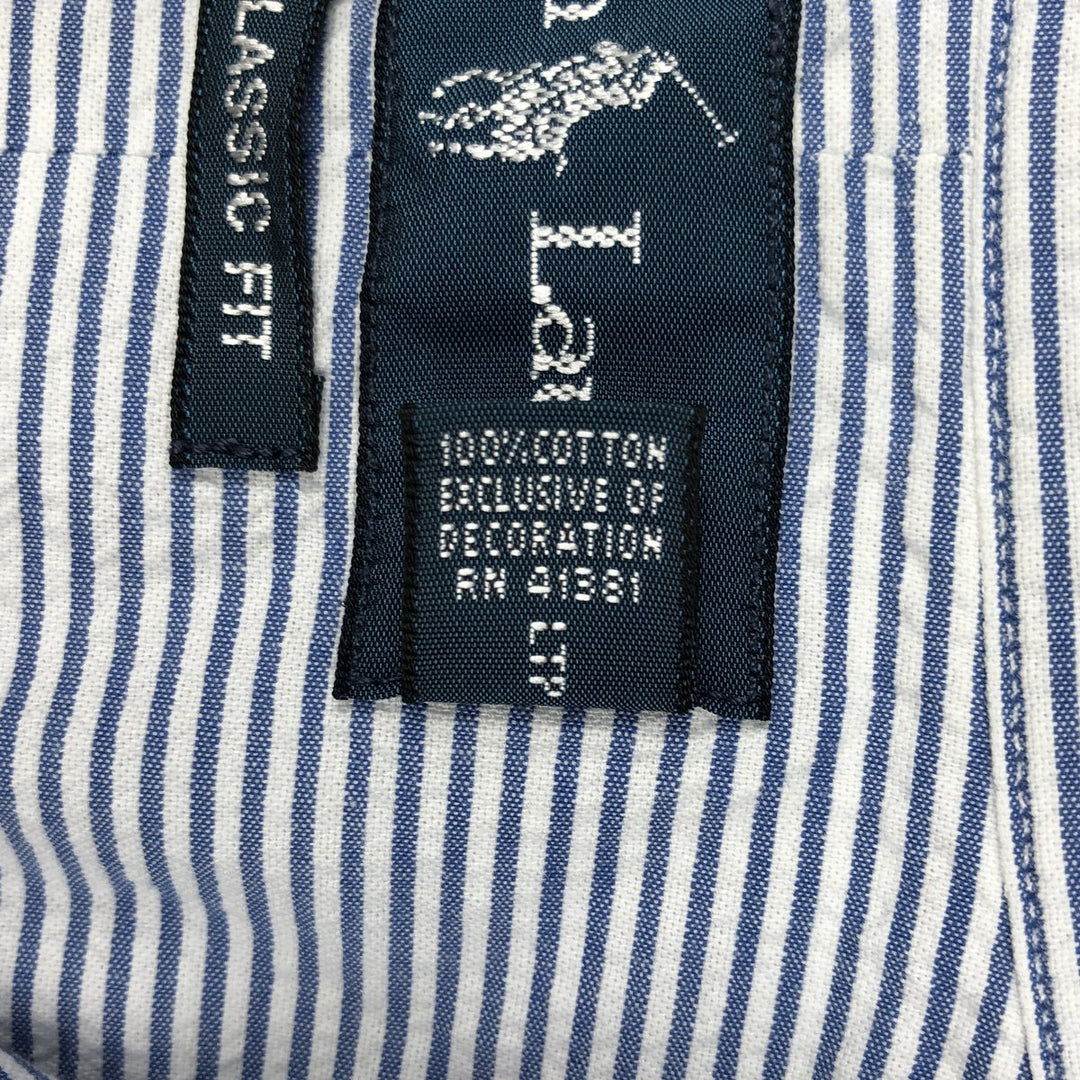 Ralph Lauren Classic Fit Seersucker Short Sleeve Button Down Striped Shirt Men's Size L cotton Blue type light blue Vintage Second Hand