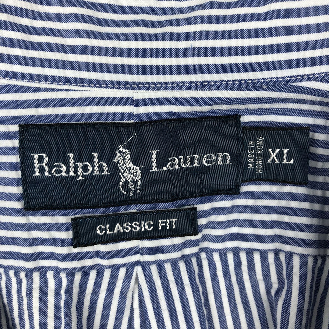 Ralph Lauren CLASSIC FIT Seersucker Short-Sleeve Button-Down Striped Shirt, Men's Size XL (approx.) cotton blue type Vintage Second Hand