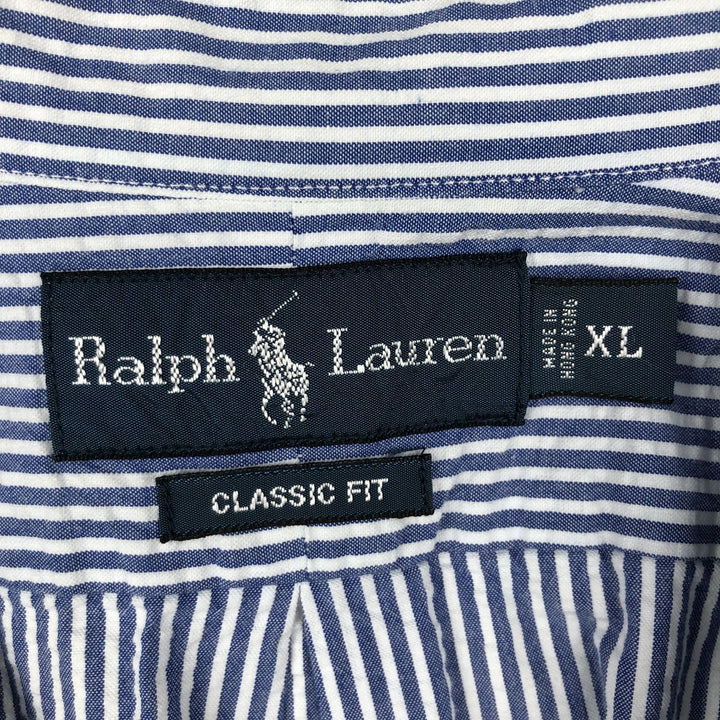 Ralph Lauren CLASSIC FIT Seersucker Short-Sleeve Button-Down Striped Shirt, Men's Size XL (approx.) cotton blue type Vintage Second Hand