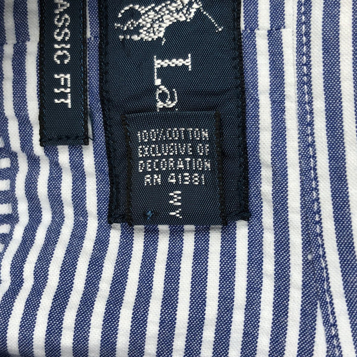 Ralph Lauren CLASSIC FIT Seersucker Short-Sleeve Button-Down Striped Shirt, Men's Size XL (approx.) cotton blue type Vintage Second Hand