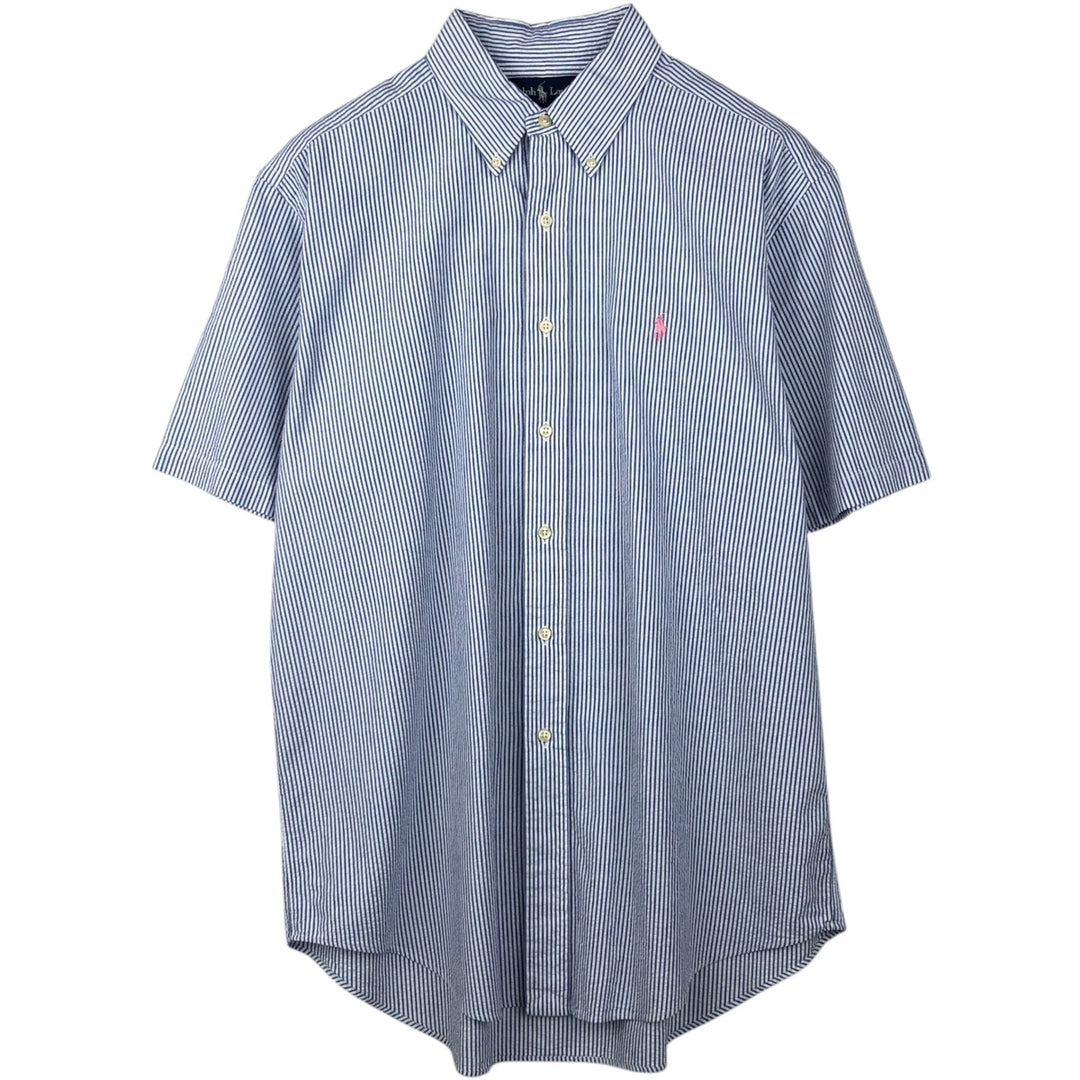 Ralph Lauren Classic Fit Seersucker Short Sleeve Button Down Striped Shirt Men's Size L cotton blue type Vintage Second Hand