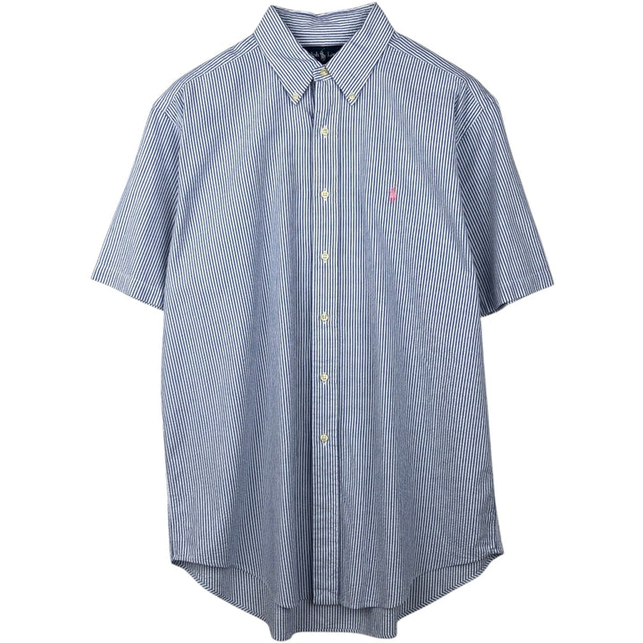 Ralph Lauren Classic Fit Seersucker Short Sleeve Button Down Striped Shirt Men's Size L cotton blue type Vintage Second Hand