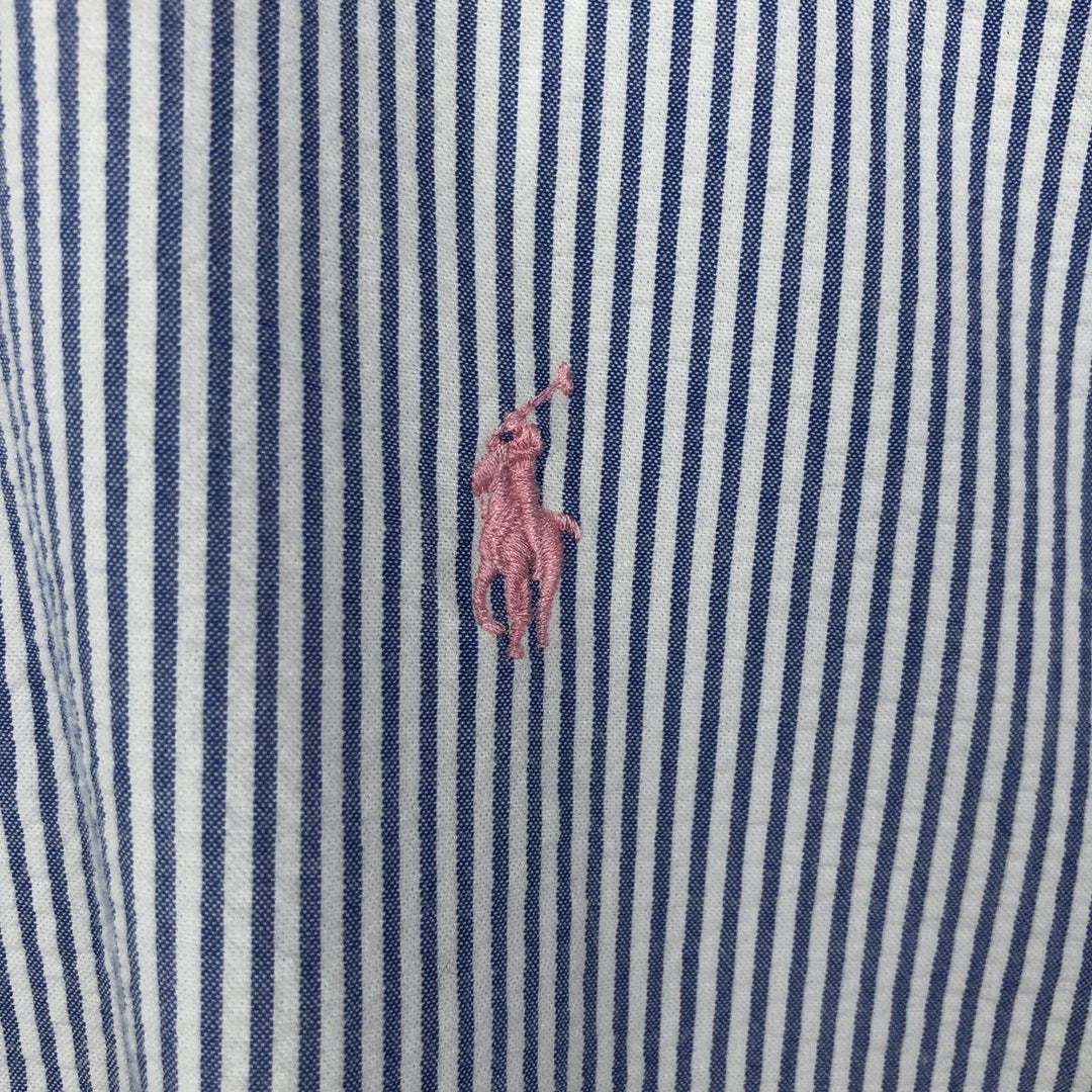 Ralph Lauren Classic Fit Seersucker Short Sleeve Button Down Striped Shirt Men's Size L cotton blue type Vintage Second Hand
