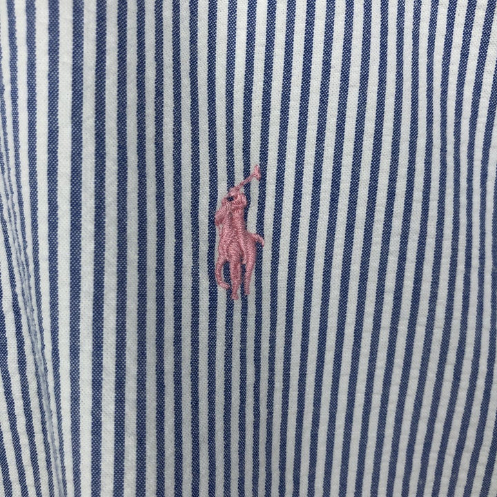 Ralph Lauren Classic Fit Seersucker Short Sleeve Button Down Striped Shirt Men's Size L cotton blue type Vintage Second Hand