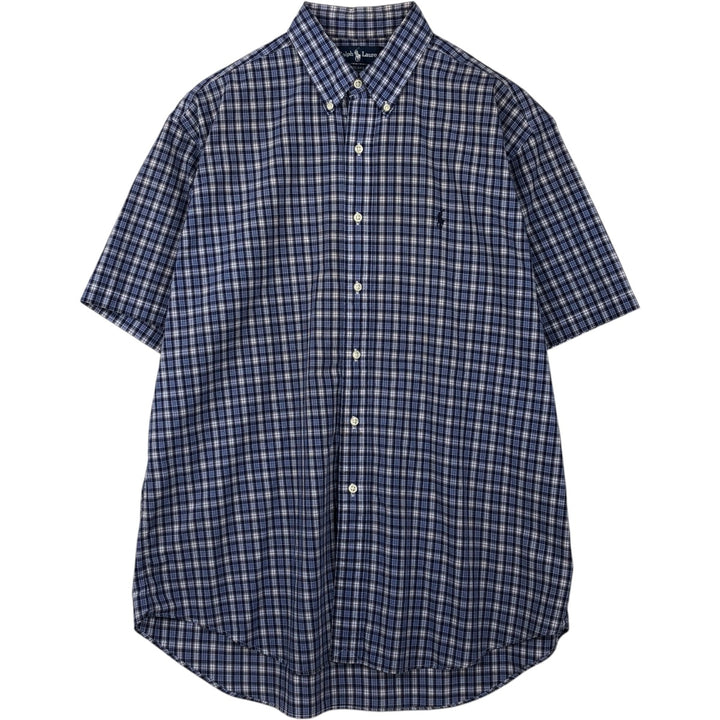 Ralph Lauren BLAKE Short-Sleeve Button-Down Check Shirt, Size L (Men's equivalent to size L) cotton blue type Vintage Second Hand