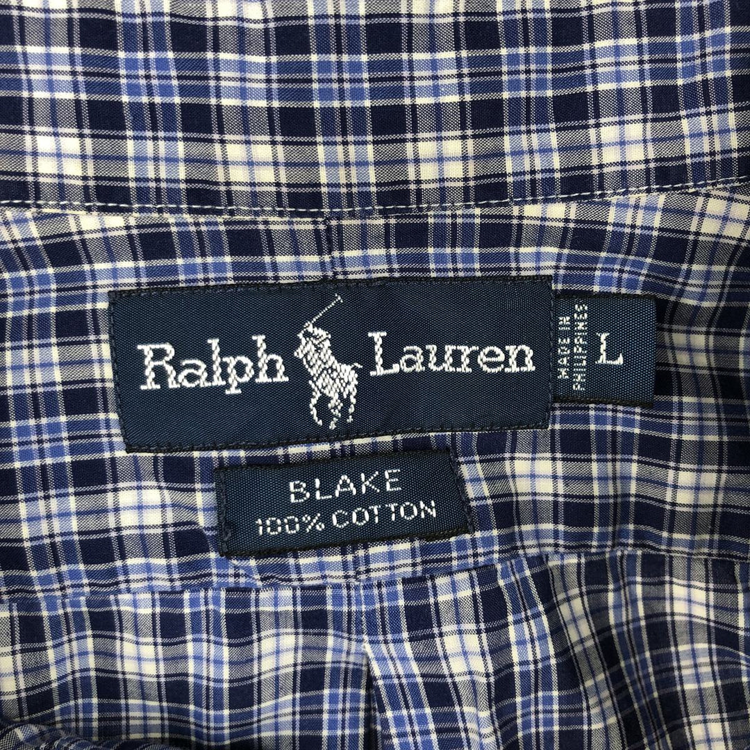 Ralph Lauren BLAKE Short-Sleeve Button-Down Check Shirt, Size L (Men's equivalent to size L) cotton blue type Vintage Second Hand