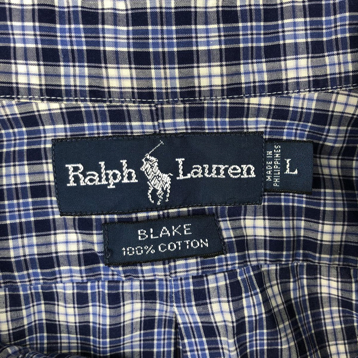 Ralph Lauren BLAKE Short-Sleeve Button-Down Check Shirt, Size L (Men's equivalent to size L) cotton blue type Vintage Second Hand