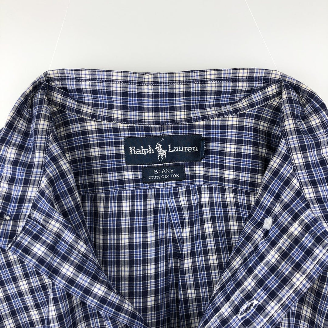 Ralph Lauren BLAKE Short-Sleeve Button-Down Check Shirt, Size L (Men's equivalent to size L) cotton blue type Vintage Second Hand