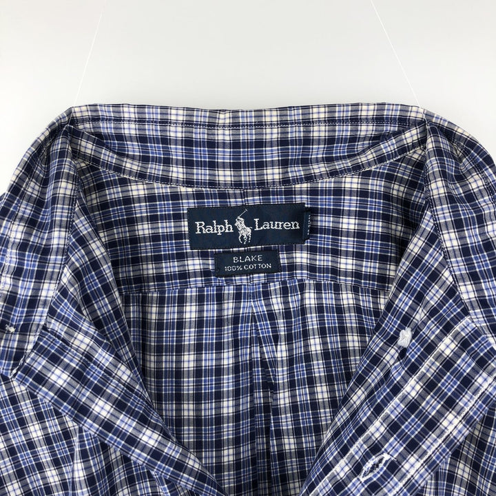 Ralph Lauren BLAKE Short-Sleeve Button-Down Check Shirt, Size L (Men's equivalent to size L) cotton blue type Vintage Second Hand