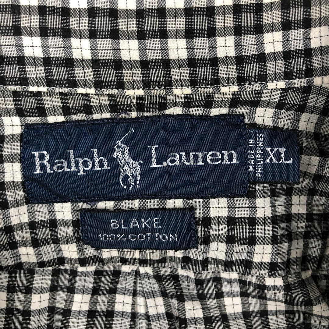 Ralph Lauren BLAKE short sleeve button down check shirt men's XL size cotton black type Vintage Second Hand