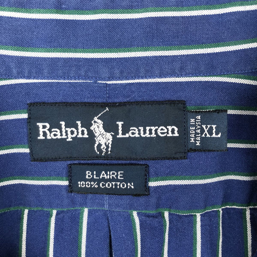 Ralph Lauren BLAIRE long sleeve button down striped shirt, men's XL size cotton blue type Vintage Second Hand