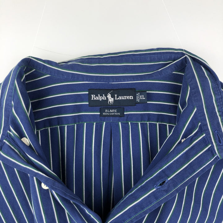 Ralph Lauren BLAIRE long sleeve button down striped shirt, men's XL size cotton blue type Vintage Second Hand