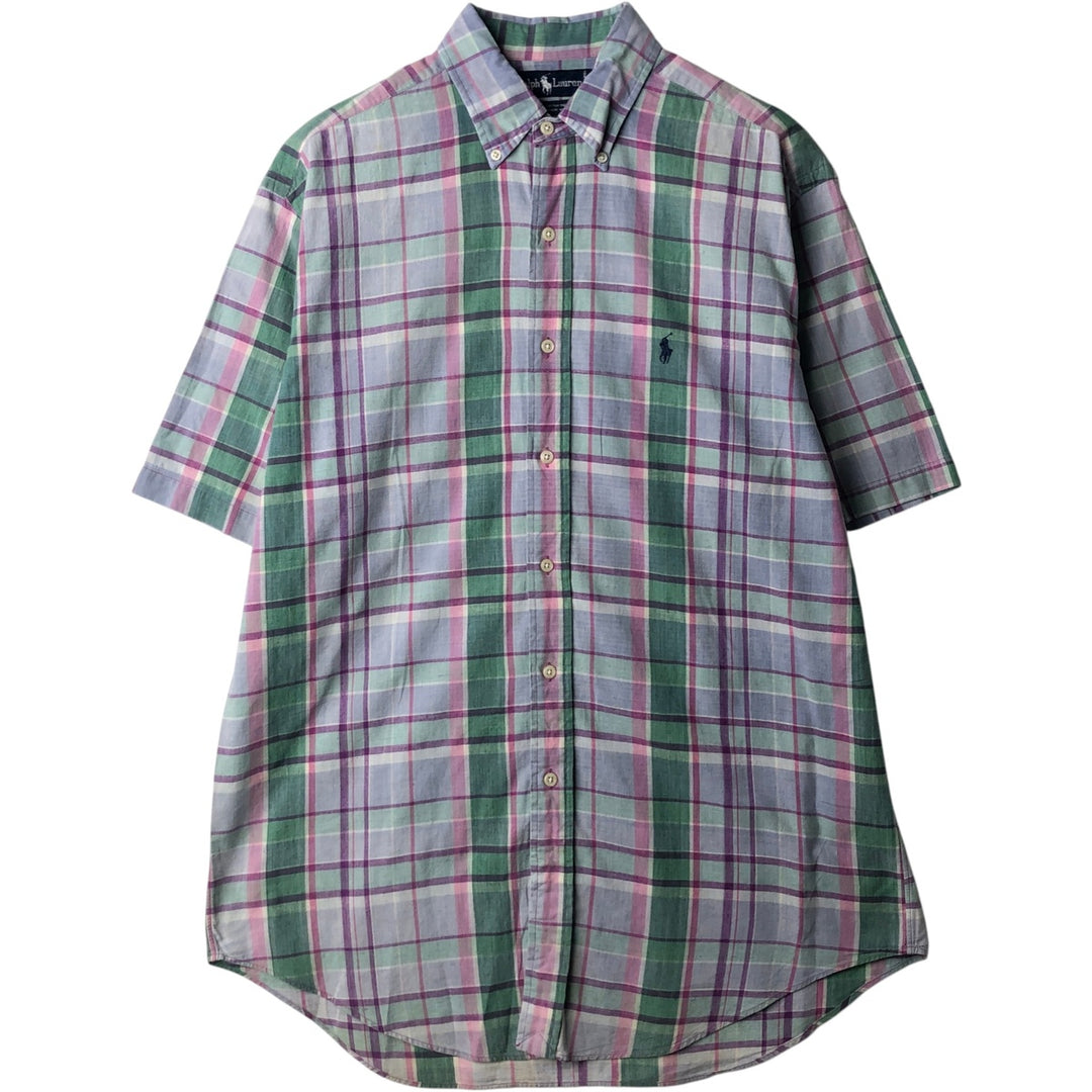2000'S Ralph Lauren Madras check short-sleeved button-down check shirt, men's size M (approx.) cotton purple type Vintage Second Hand