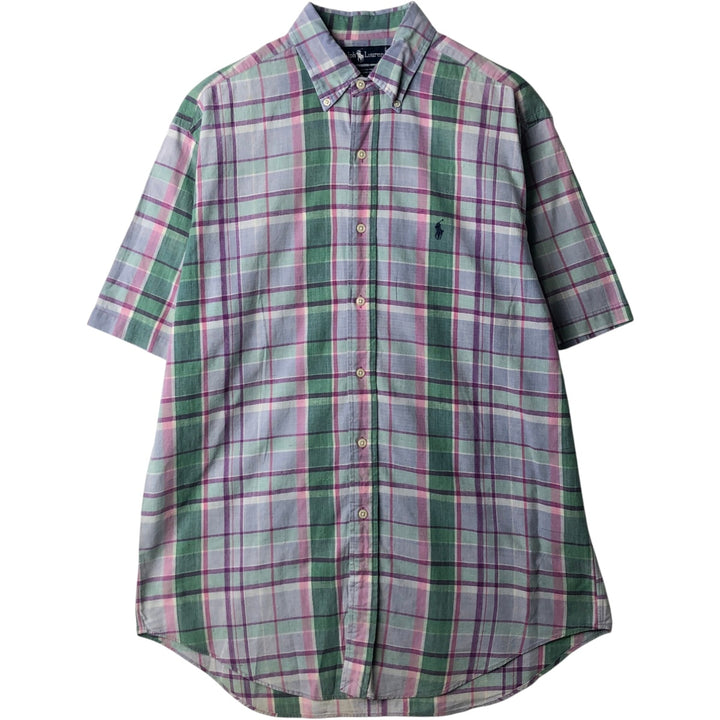 2000'S Ralph Lauren Madras check short-sleeved button-down check shirt, men's size M (approx.) cotton purple type Vintage Second Hand