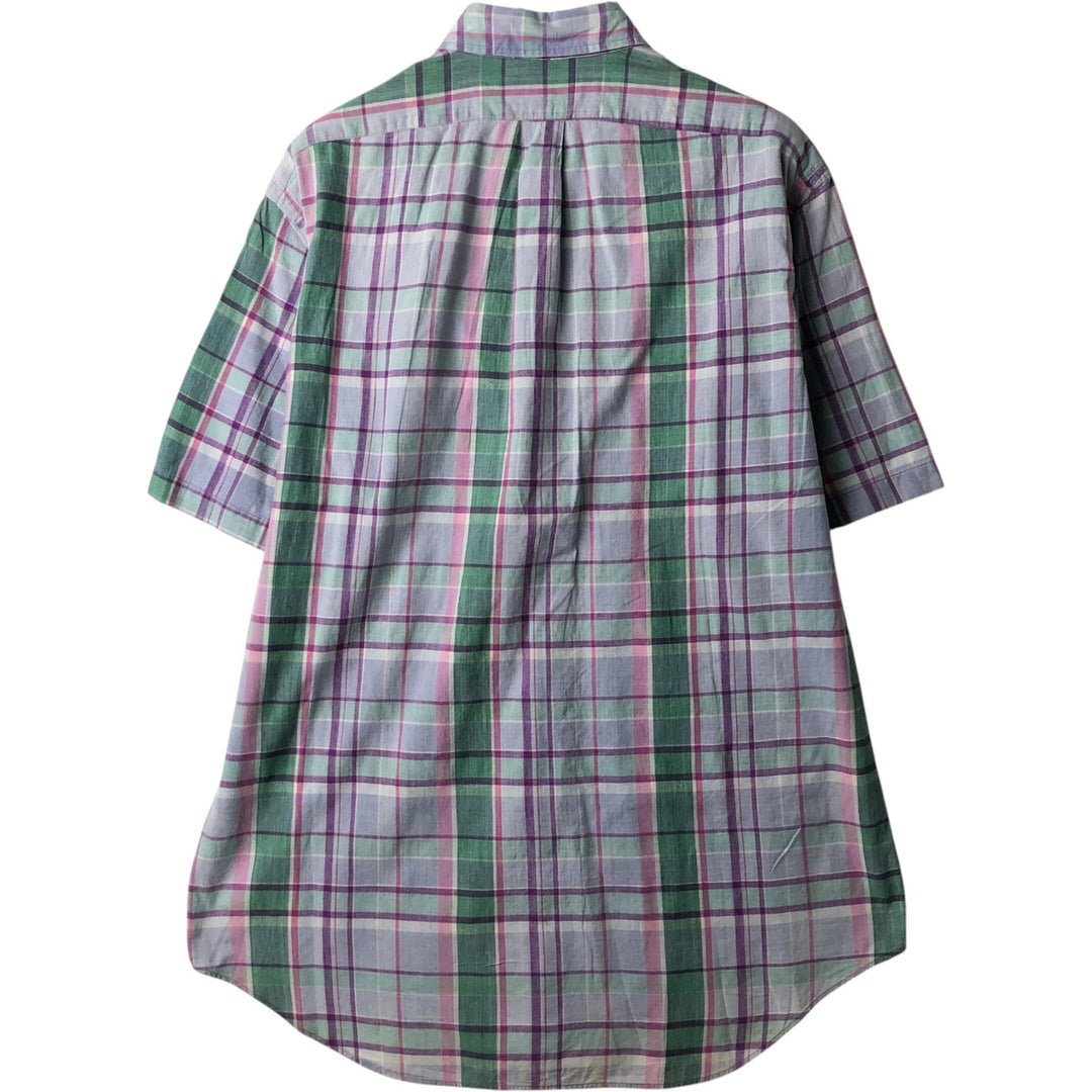 2000'S Ralph Lauren Madras check short-sleeved button-down check shirt, men's size M (approx.) cotton purple type Vintage Second Hand