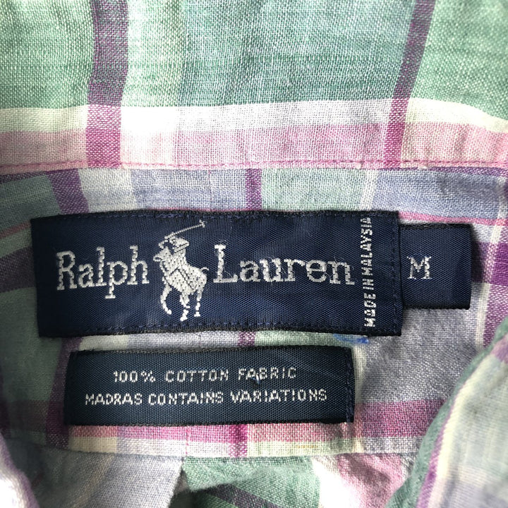 2000'S Ralph Lauren Madras check short-sleeved button-down check shirt, men's size M (approx.) cotton purple type Vintage Second Hand