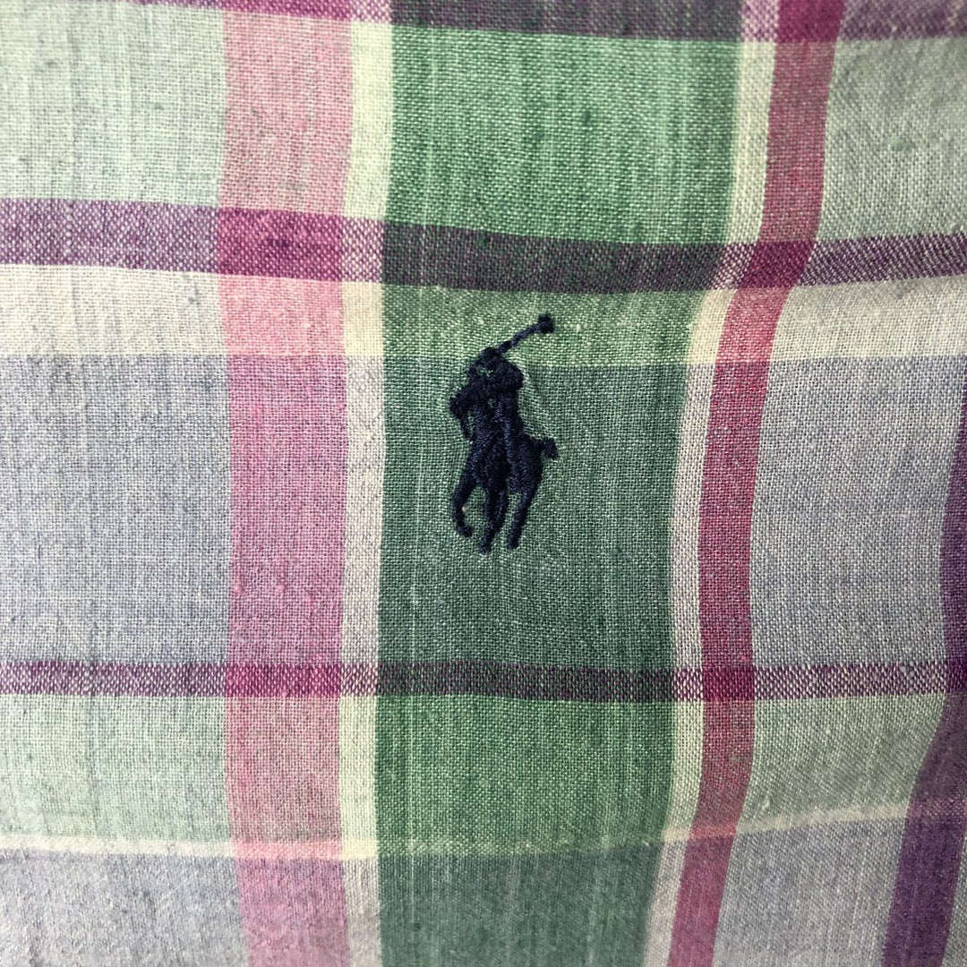 2000'S Ralph Lauren Madras check short-sleeved button-down check shirt, men's size M (approx.) cotton purple type Vintage Second Hand