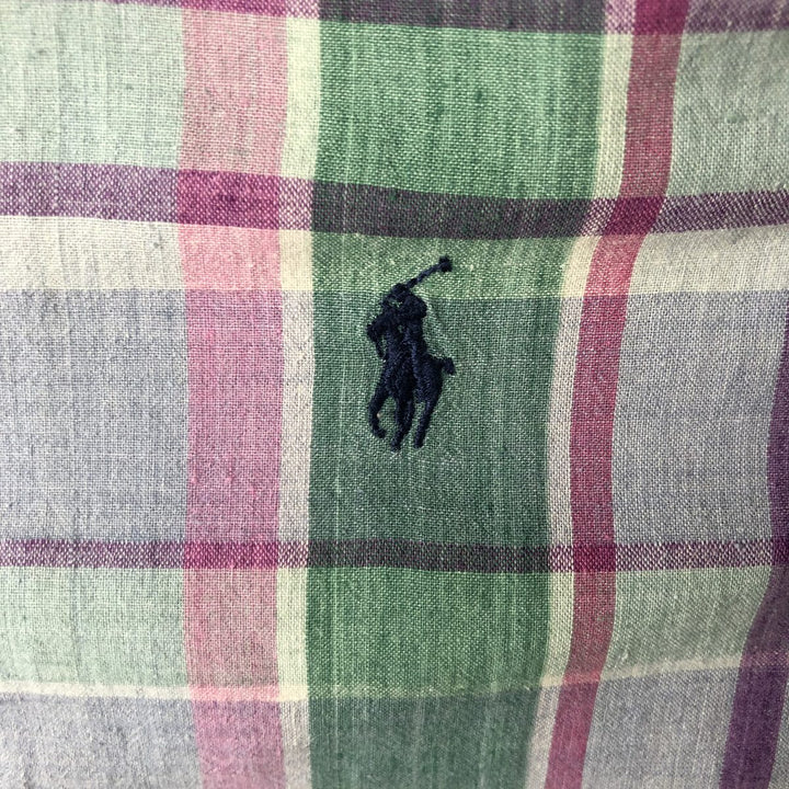 2000'S Ralph Lauren Madras check short-sleeved button-down check shirt, men's size M (approx.) cotton purple type Vintage Second Hand