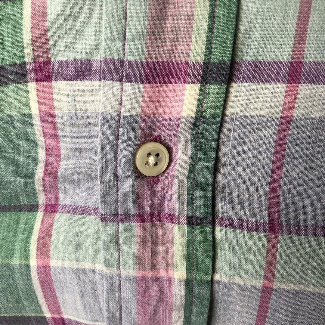 2000'S Ralph Lauren Madras check short-sleeved button-down check shirt, men's size M (approx.) cotton purple type Vintage Second Hand