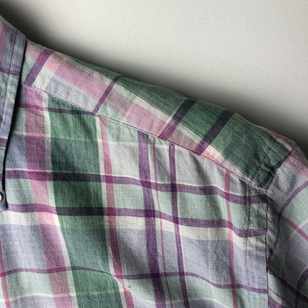 2000'S Ralph Lauren Madras check short-sleeved button-down check shirt, men's size M (approx.) cotton purple type Vintage Second Hand