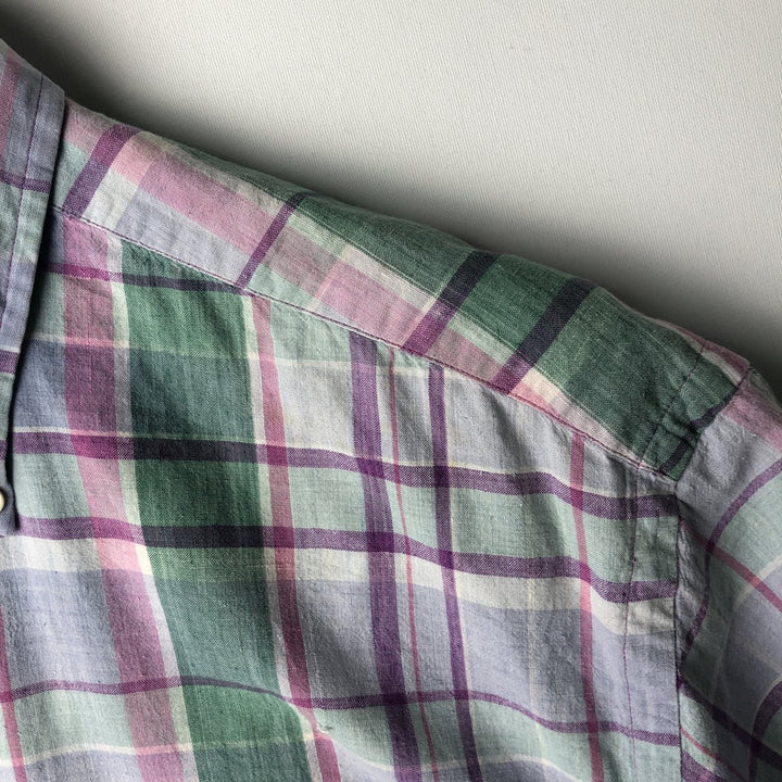 2000'S Ralph Lauren Madras check short-sleeved button-down check shirt, men's size M (approx.) cotton purple type Vintage Second Hand