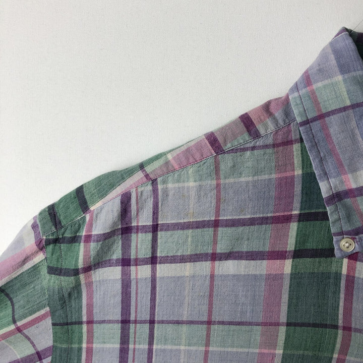 2000'S Ralph Lauren Madras check short-sleeved button-down check shirt, men's size M (approx.) cotton purple type Vintage Second Hand