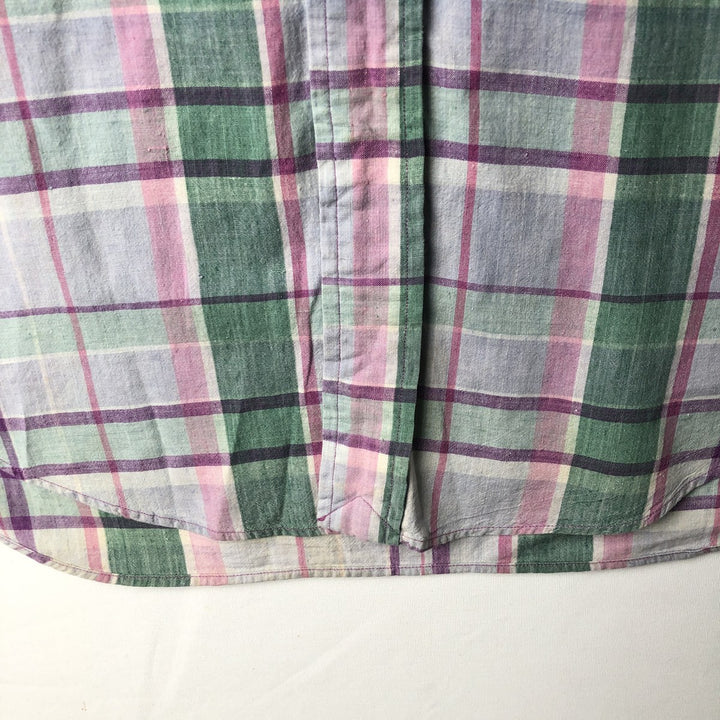 2000'S Ralph Lauren Madras check short-sleeved button-down check shirt, men's size M (approx.) cotton purple type Vintage Second Hand