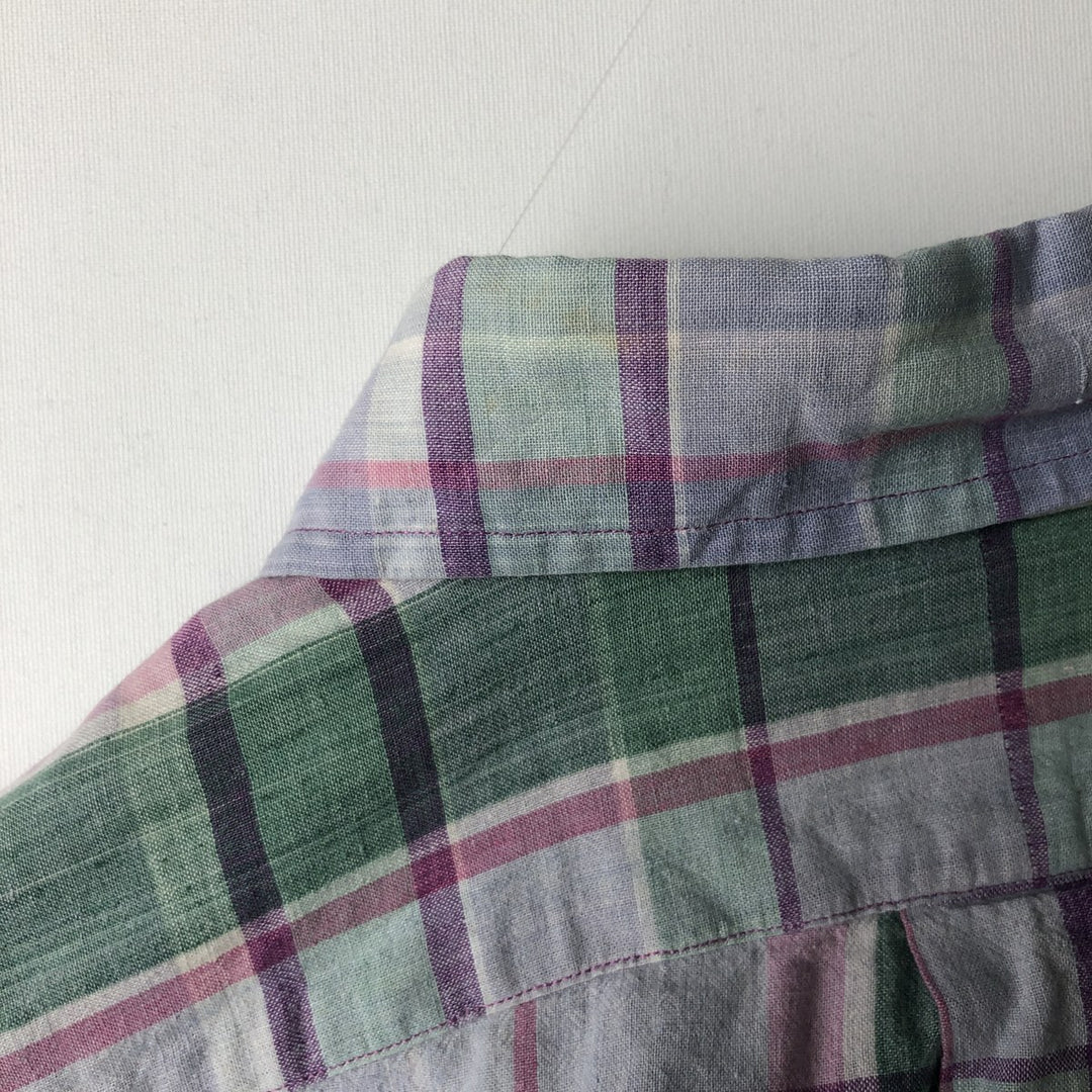 2000'S Ralph Lauren Madras check short-sleeved button-down check shirt, men's size M (approx.) cotton purple type Vintage Second Hand