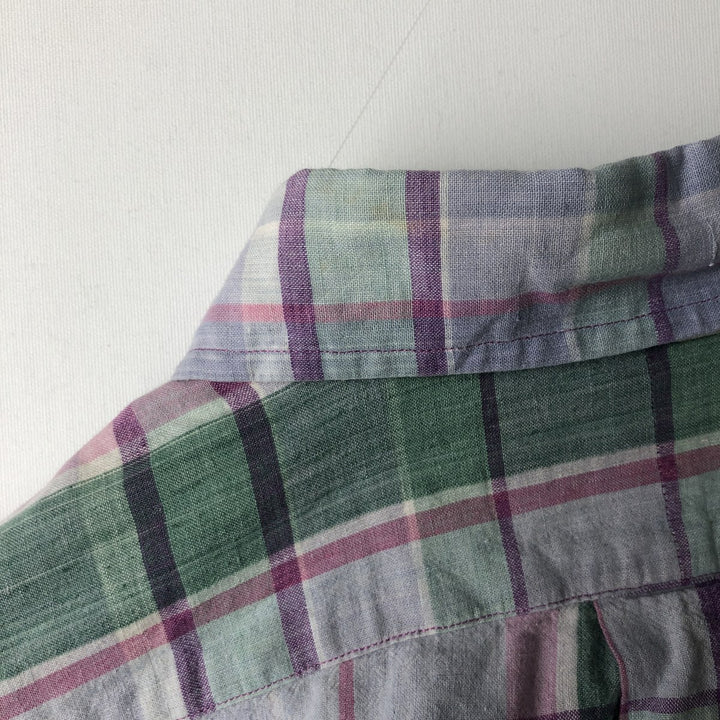 2000'S Ralph Lauren Madras check short-sleeved button-down check shirt, men's size M (approx.) cotton purple type Vintage Second Hand