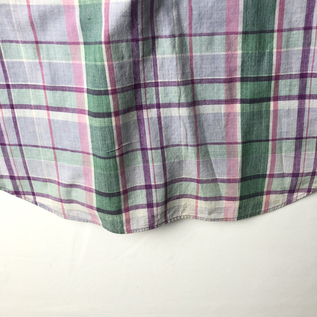 2000'S Ralph Lauren Madras check short-sleeved button-down check shirt, men's size M (approx.) cotton purple type Vintage Second Hand