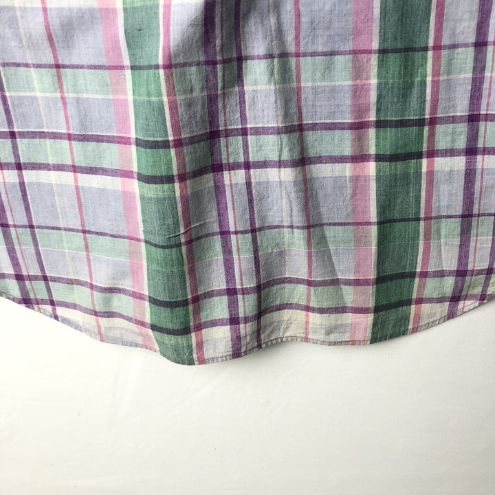 2000'S Ralph Lauren Madras check short-sleeved button-down check shirt, men's size M (approx.) cotton purple type Vintage Second Hand