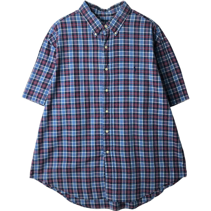 2000'S Ralph Lauren CLASSIC FIT Short-Sleeve Button-Down Check Shirt, Men's Size XXL (approx.) cotton blue type Vintage Second Hand