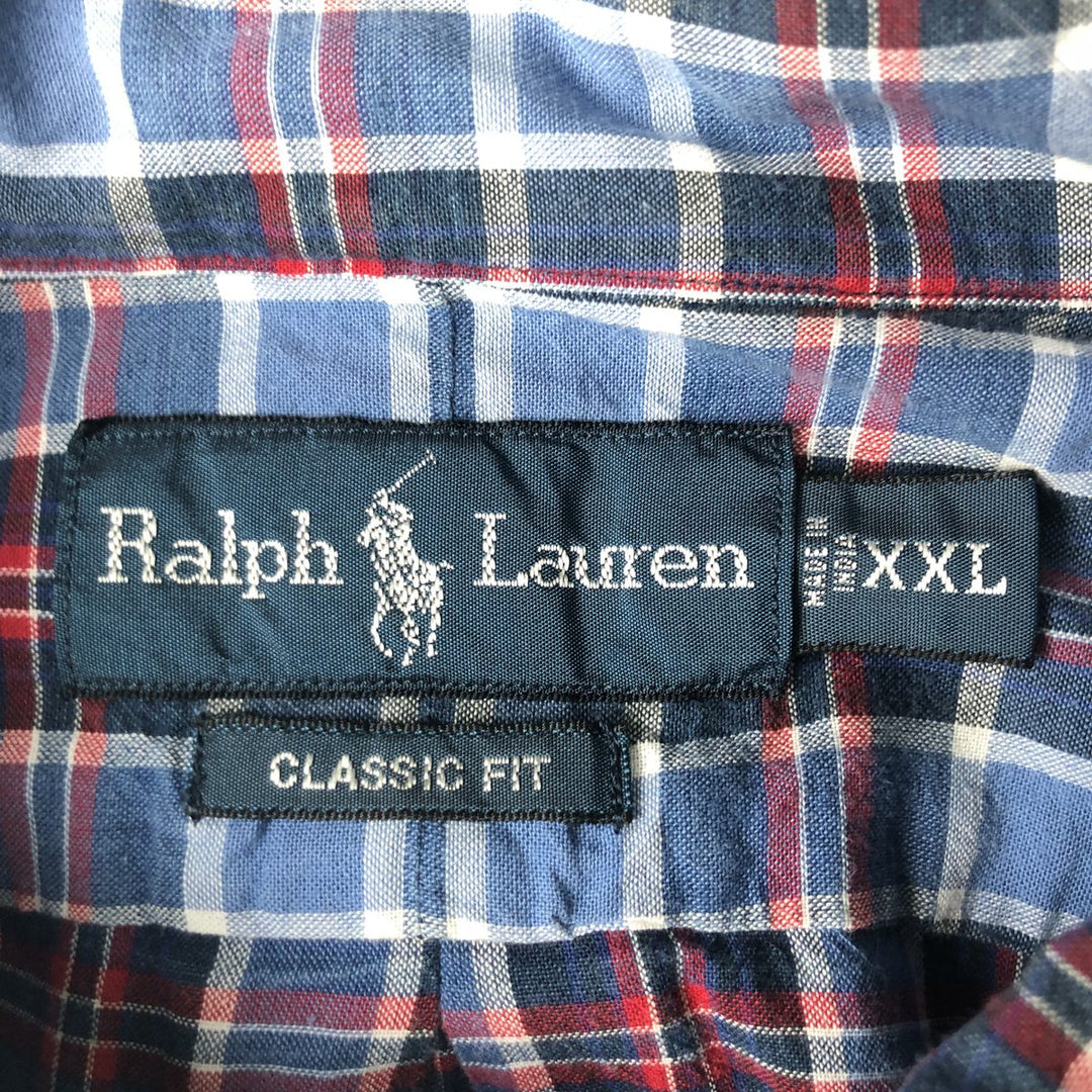 2000'S Ralph Lauren CLASSIC FIT Short-Sleeve Button-Down Check Shirt, Men's Size XXL (approx.) cotton blue type Vintage Second Hand