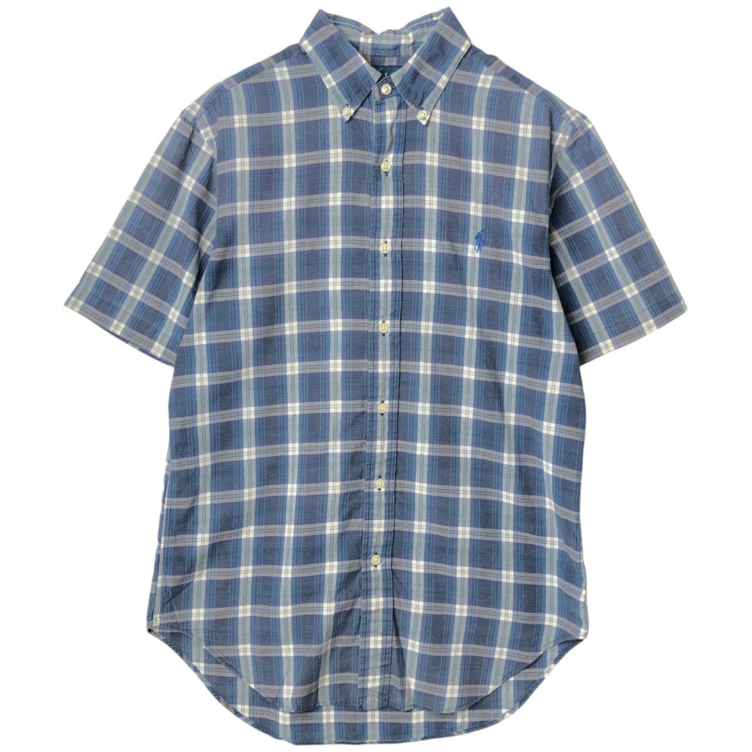 Ralph Lauren CLASSIC FIT short-sleeved button-down check shirt, men's size S (approx.) cotton navy blue type Vintage Second Hand