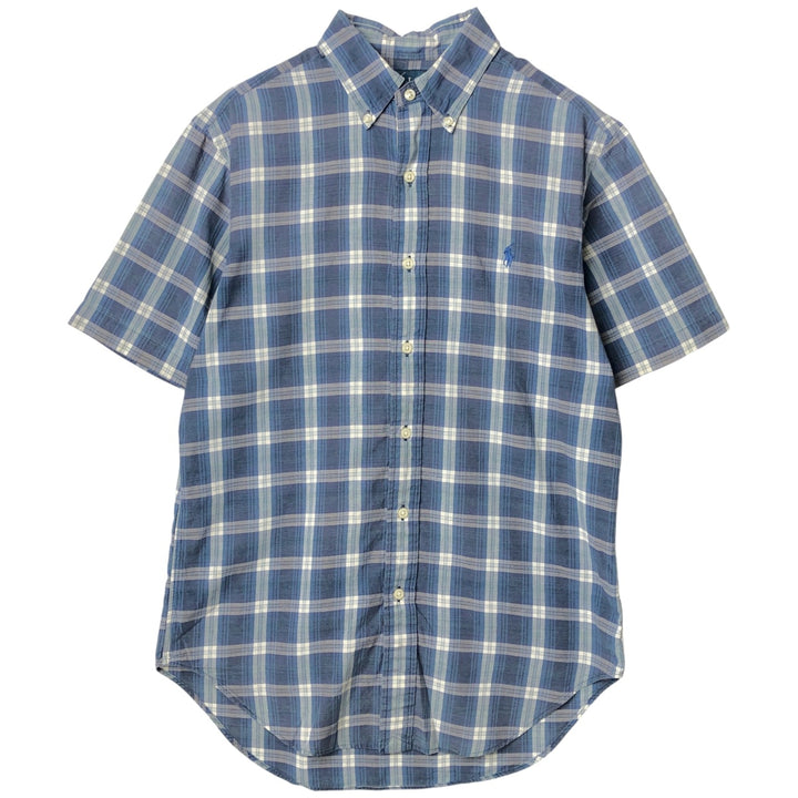 Ralph Lauren CLASSIC FIT short-sleeved button-down check shirt, men's size S (approx.) cotton navy blue type Vintage Second Hand