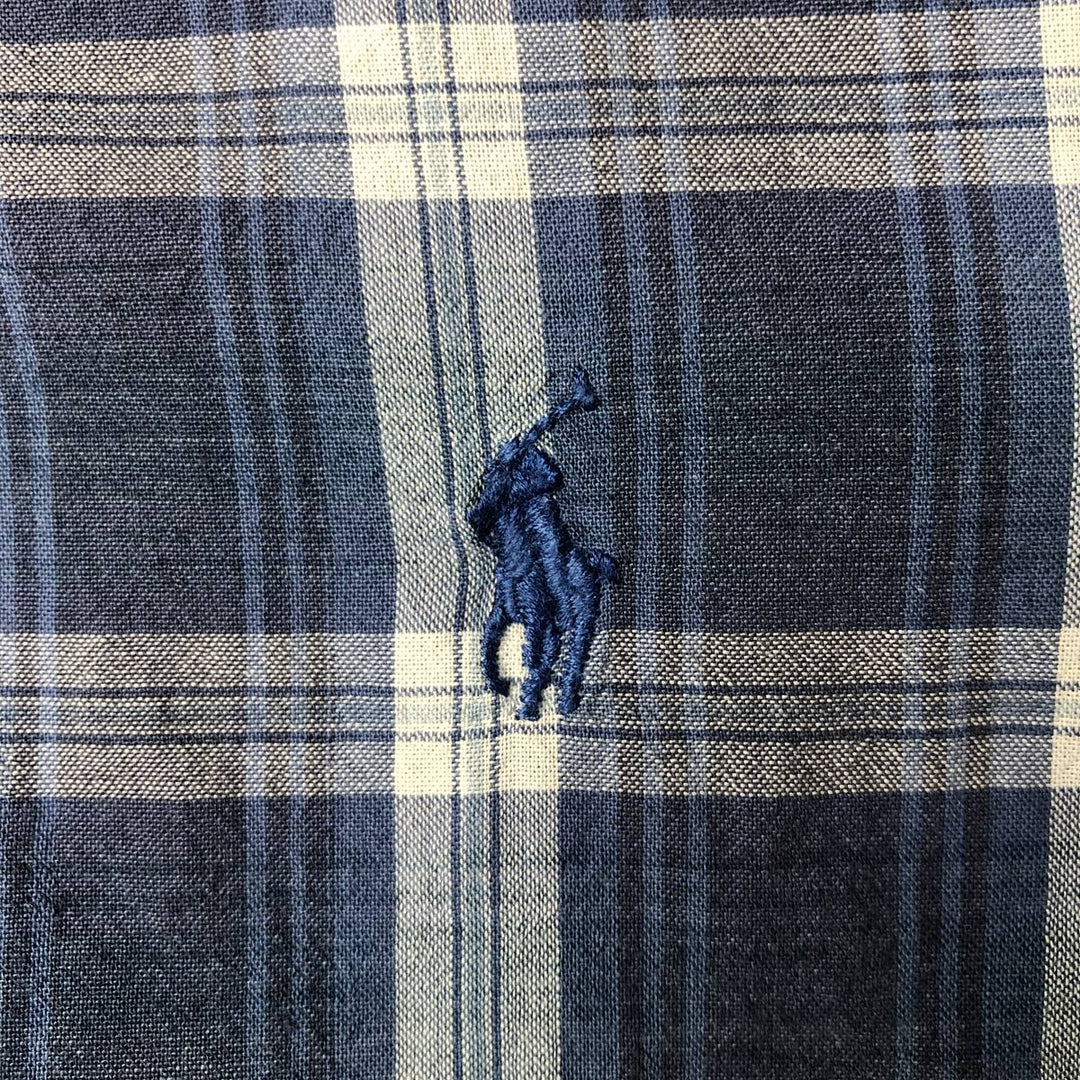 Ralph Lauren CLASSIC FIT short-sleeved button-down check shirt, men's size S (approx.) cotton navy blue type Vintage Second Hand