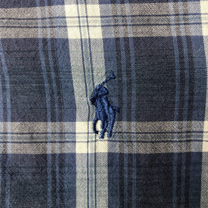 Ralph Lauren CLASSIC FIT short-sleeved button-down check shirt, men's size S (approx.) cotton navy blue type Vintage Second Hand