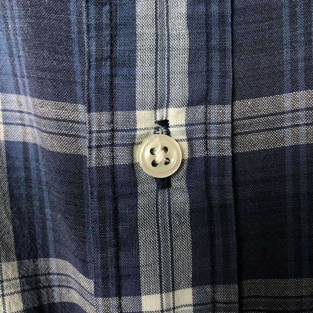 Ralph Lauren CLASSIC FIT short-sleeved button-down check shirt, men's size S (approx.) cotton navy blue type Vintage Second Hand