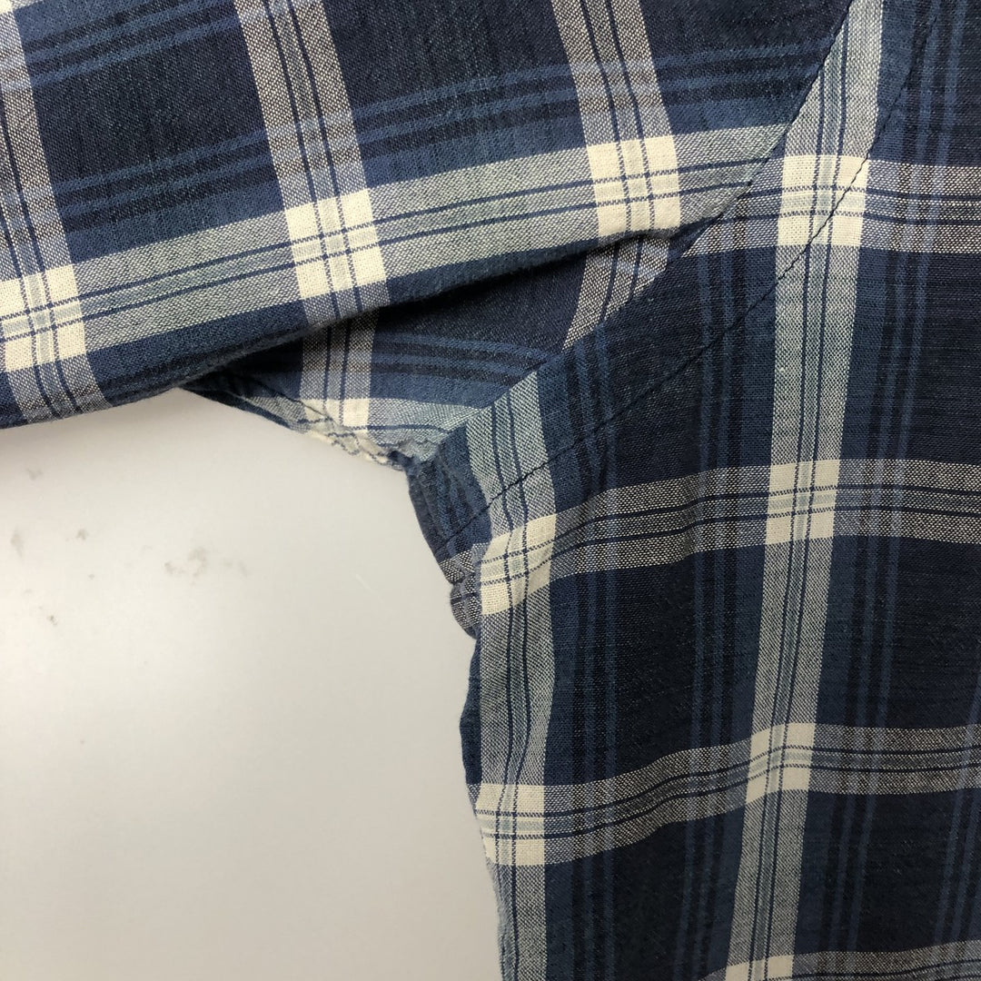 Ralph Lauren CLASSIC FIT short-sleeved button-down check shirt, men's size S (approx.) cotton navy blue type Vintage Second Hand
