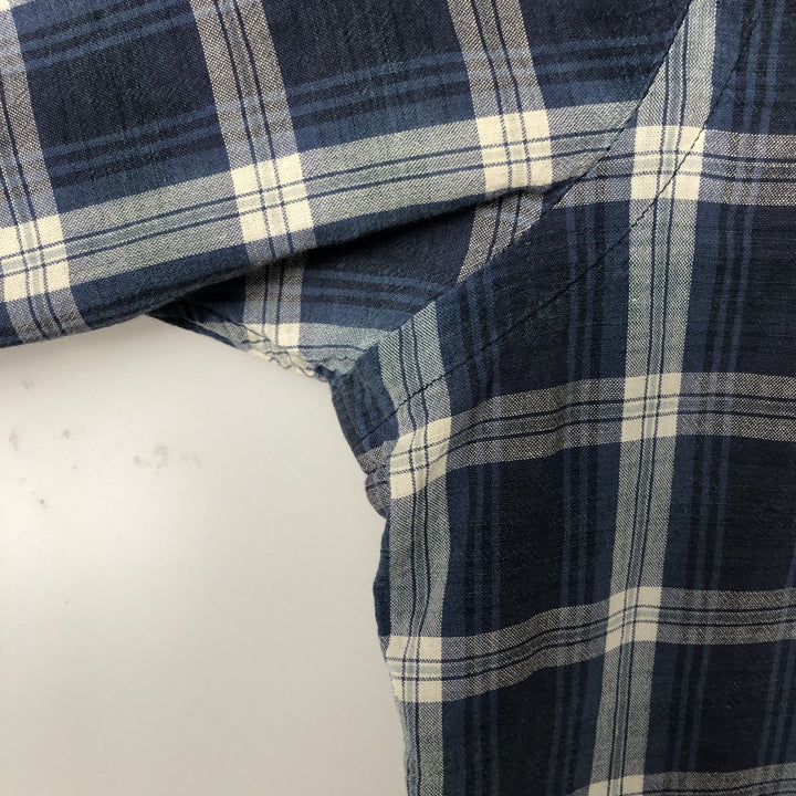 Ralph Lauren CLASSIC FIT short-sleeved button-down check shirt, men's size S (approx.) cotton navy blue type Vintage Second Hand
