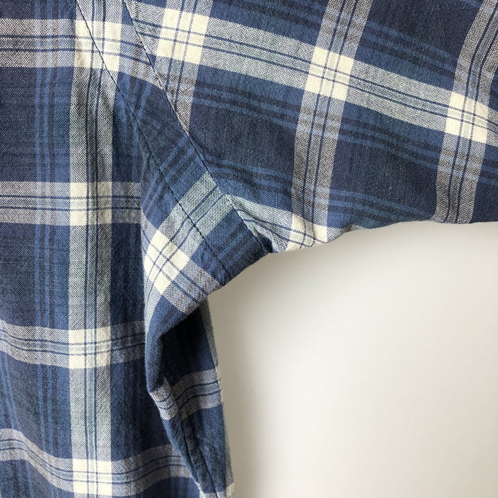 Ralph Lauren CLASSIC FIT short-sleeved button-down check shirt, men's size S (approx.) cotton navy blue type Vintage Second Hand