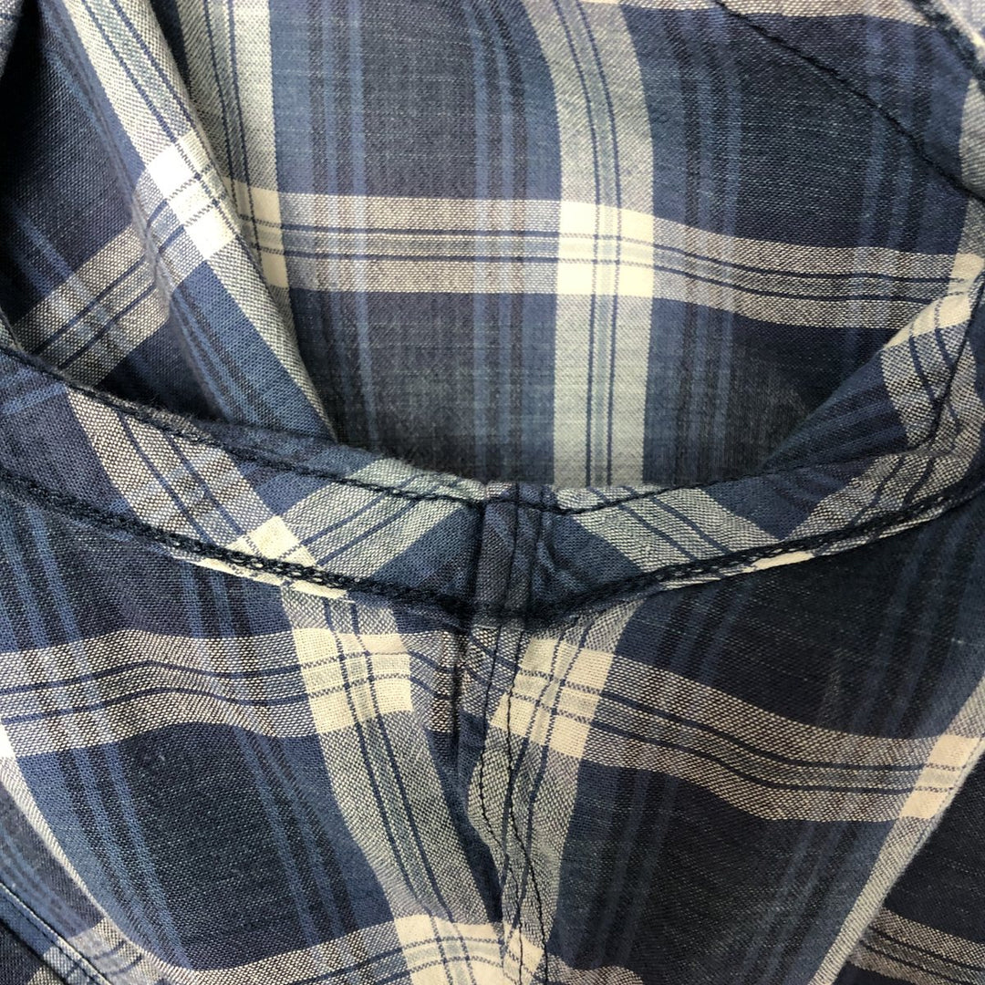 Ralph Lauren CLASSIC FIT short-sleeved button-down check shirt, men's size S (approx.) cotton navy blue type Vintage Second Hand
