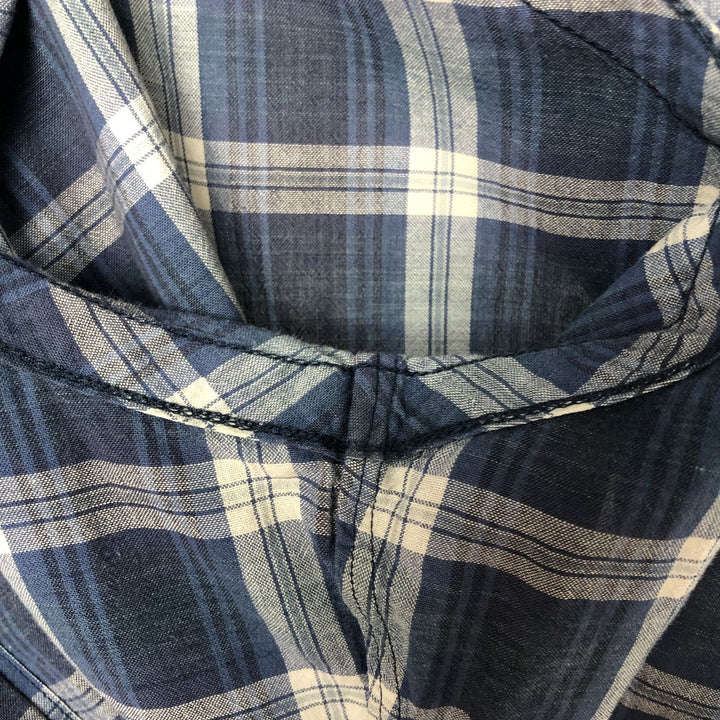 Ralph Lauren CLASSIC FIT short-sleeved button-down check shirt, men's size S (approx.) cotton navy blue type Vintage Second Hand