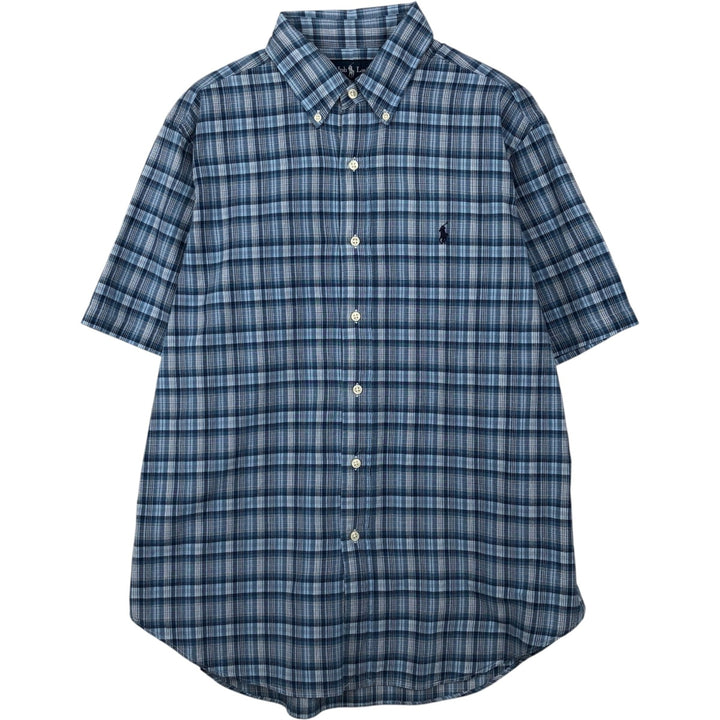 Ralph Lauren Classic Fit short sleeve button down check shirt, men's size L cotton blue type Vintage Second Hand