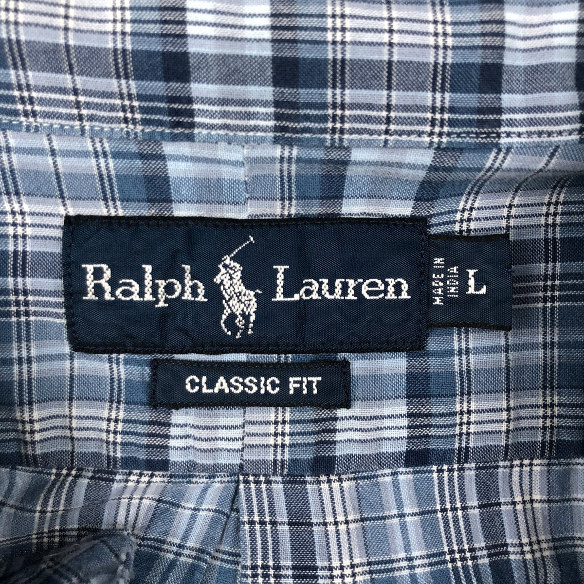 Ralph Lauren Classic Fit short sleeve button down check shirt, men's size L cotton blue type Vintage Second Hand