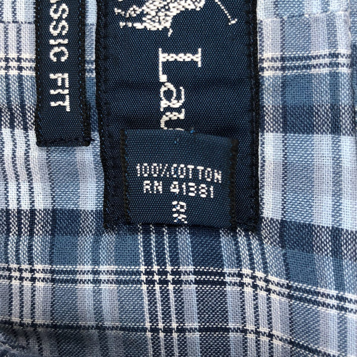 Ralph Lauren Classic Fit short sleeve button down check shirt, men's size L cotton blue type Vintage Second Hand