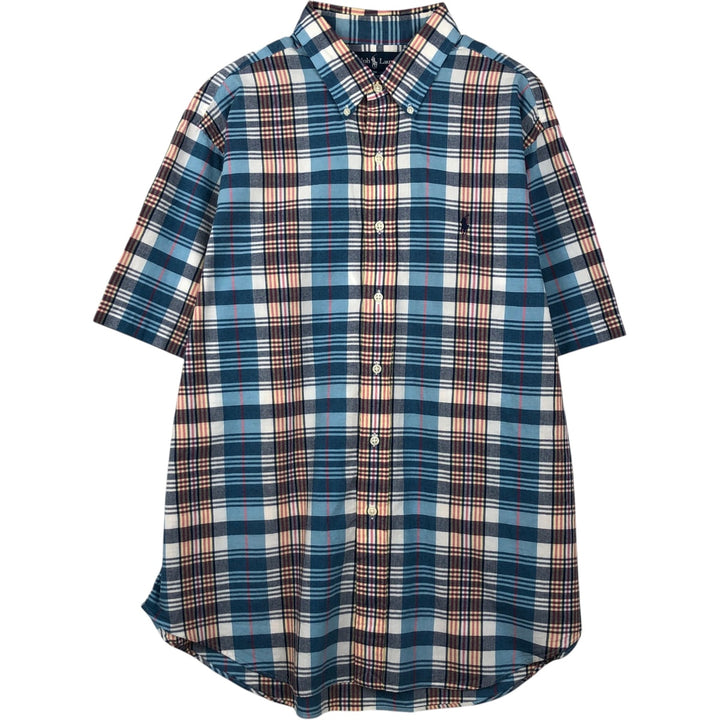 Ralph Lauren Classic Fit short sleeve button down check shirt, men's size XL cotton blue type Vintage Second Hand