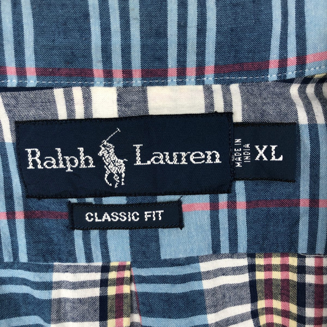 Ralph Lauren Classic Fit short sleeve button down check shirt, men's size XL cotton blue type Vintage Second Hand